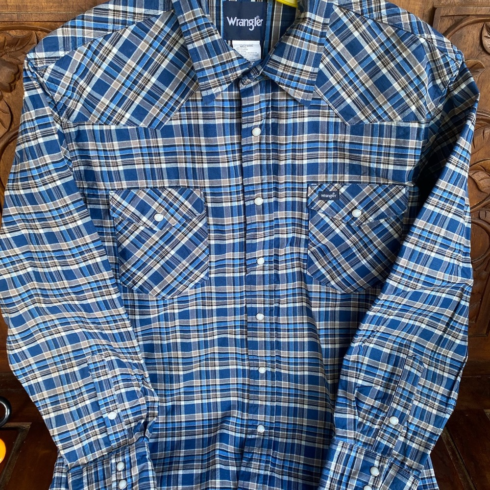 Wrangler Men's Blue Plaid Shirt Heavy 100% cotton western style XL